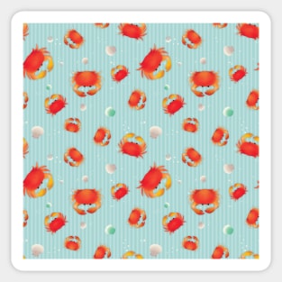 Red Crabs Pattern on Blue Sticker